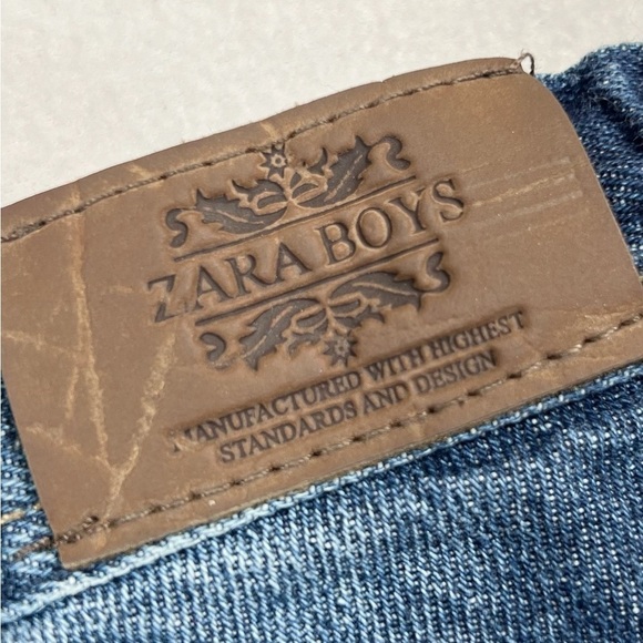 ZARA Boys 100% Cotton Red Thread Embroidered Jeans Dark Wash Casual Size 3-4 - Picture 8 of 10